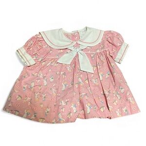 Vintage Baby Girl Cotton Dress 80s 90s Charming Original 1yr 12 m Pink Collar